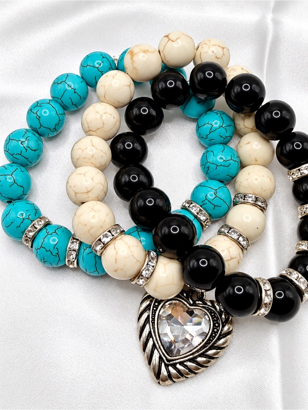 Handmade Turquoise Black Ivory Bracelet Set